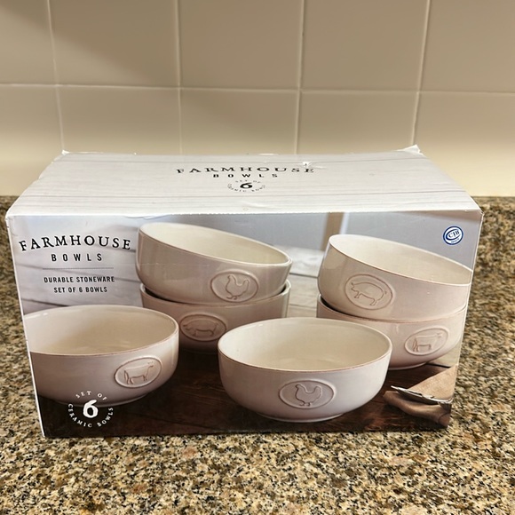 farmhouse Other - Farmhouse set of 6 durable stoneware bowls dishwasher safe 6.5 inch dia x 3in h